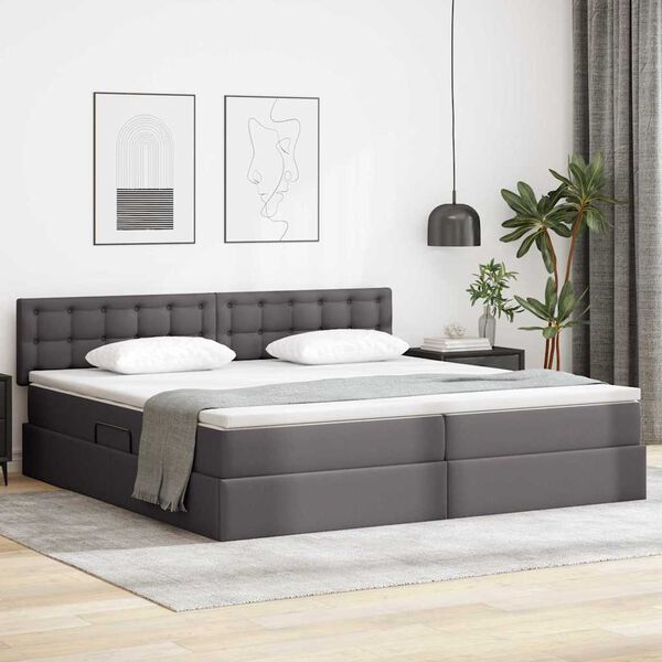 vidaXL Lit avec rangement et matelas Gris 200 x 200 cm Simili cuir