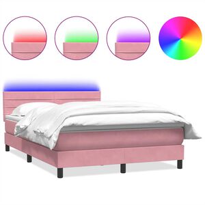 vidaXL Sommier &agrave; lattes de lit avec matelas et LED rose 140x220 cm velours