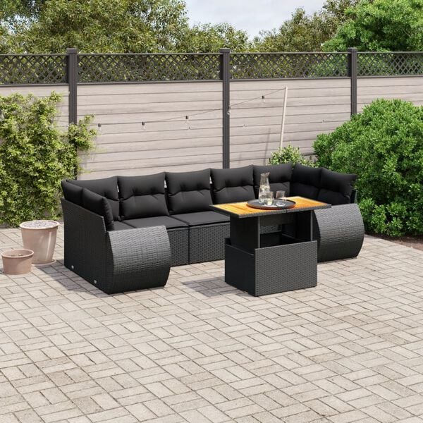 vidaXL Salon de jardin 8 pcs avec coussins noir r&eacute;sine tress&eacute;e