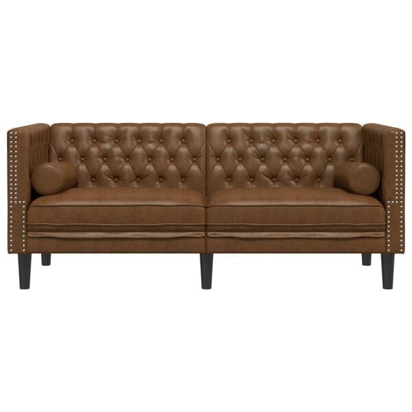 vidaXL Canap&eacute; Chesterfield avec traversins 2 places similicuir daim