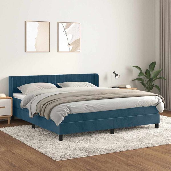 vidaXL Sommier &agrave; lattes de lit et matelas Bleu fonc&eacute; 160x200cm Velours