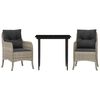 vidaXL Ensemble &agrave; manger de jardin 3pcs coussins gris clair poly rotin