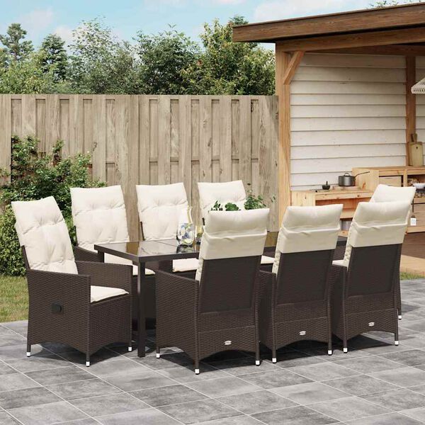 vidaXL Ensemble de salle &agrave; manger pour jardin 9 pcs Marron Poly rotin