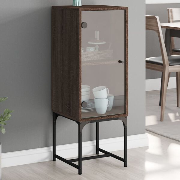 vidaXL Armoire lat&eacute;rale avec porte en verre ch&ecirc;ne marron 35x37x100 cm