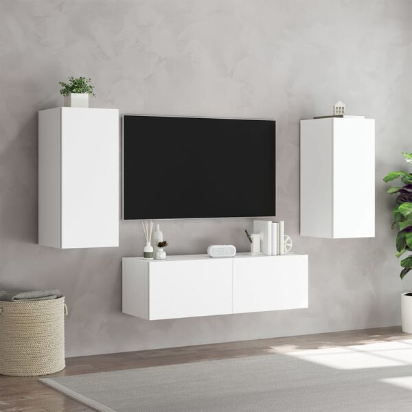 vidaXL Meuble TV muraux 3 pcs avec lumi&egrave;res LED blanc