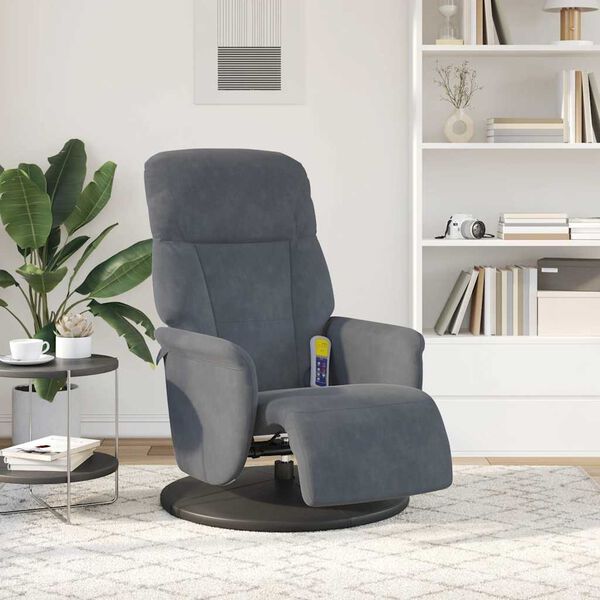 vidaXL Fauteuil inclinable de massage repose-pied gris fonc&eacute; velours