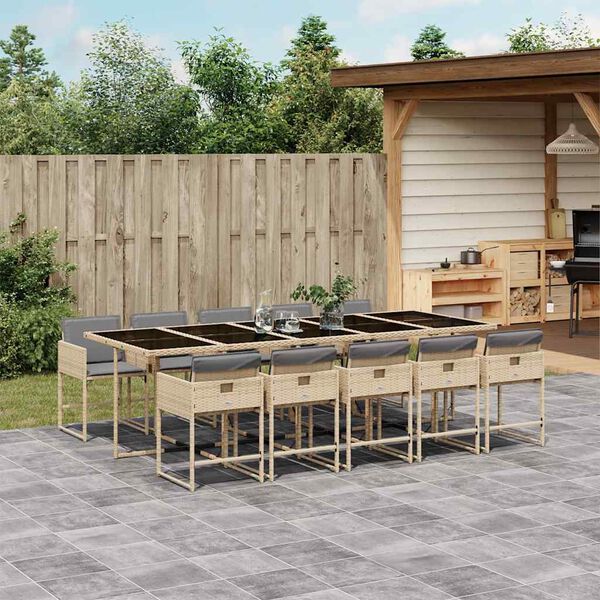 vidaXL Ensemble &agrave; manger de jardin et coussins 11 pcs m&eacute;lange beige