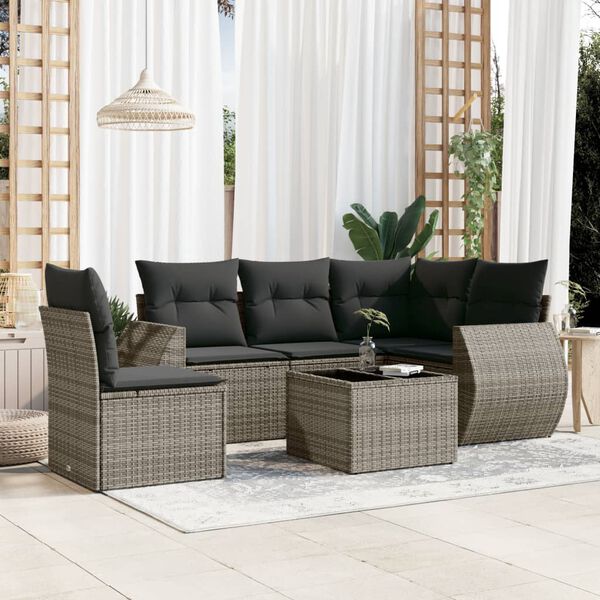 vidaXL Salon de jardin 6 pcs avec coussins gris r&eacute;sine tress&eacute;e