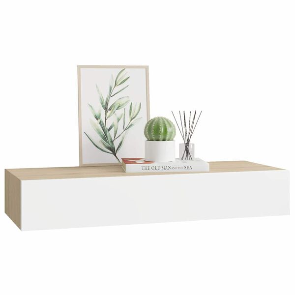 vidaXL &Eacute;tag&egrave;re murale &agrave; tiroirs Ch&ecirc;ne et blanc 60 x 23,5 x 10 cm MDF