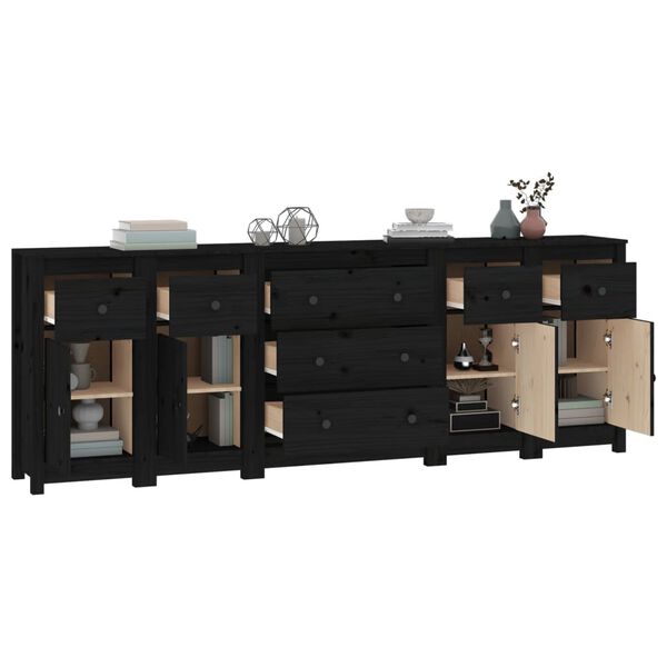 vidaXL Buffet Noir 230x35x80 cm Bois massif de pin