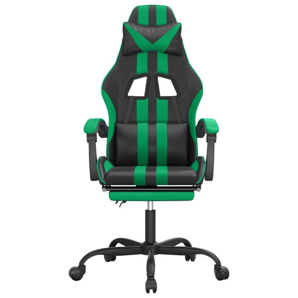 vidaXL Chaise de jeu avec repose-pied Noir et vert Similicuir