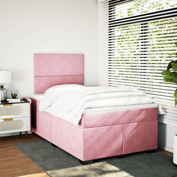 vidaXL Sommier &agrave; lattes de lit avec matelas Rose 120x200 cm Velours