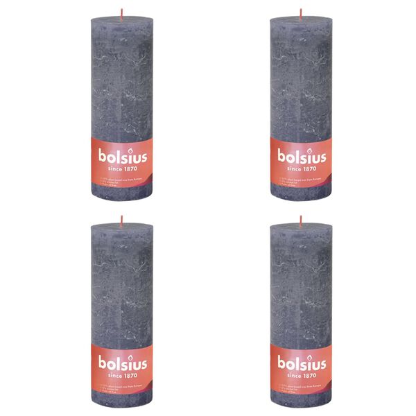Bolsius Bougies pilier rustiques Shine 4 pcs 190x68 mm Bleu cr&eacute;puscule