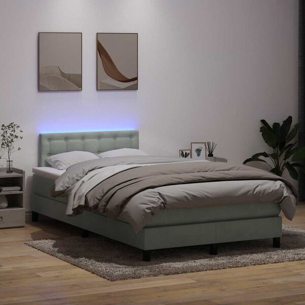 vidaXL Sommier &agrave; lattes de lit et matelas et LED gris clair 120x220cm velours