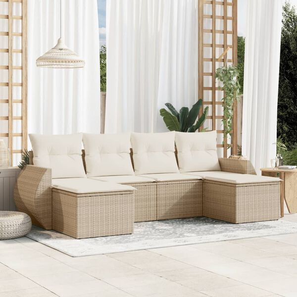 vidaXL Salon de jardin avec coussins 6 pcs beige r&eacute;sine tress&eacute;e