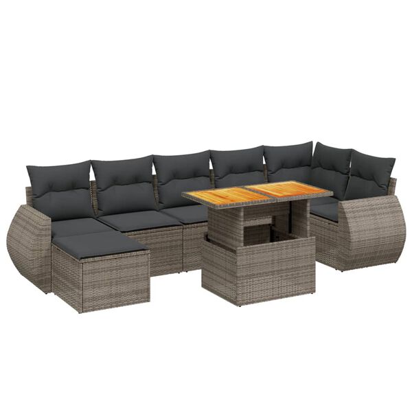 vidaXL Salon de jardin 8 pcs avec coussins gris r&eacute;sine tress&eacute;e