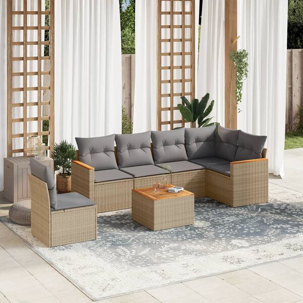 vidaXL Salon de jardin avec coussins 7 pcs beige r&eacute;sine tress&eacute;e