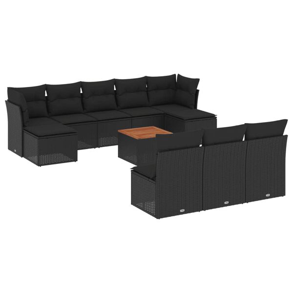 vidaXL Salon de jardin 11 pcs avec coussins noir r&eacute;sine tress&eacute;e