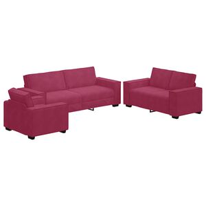 vidaXL Ensemble de canap&eacute;s 3 pcs avec coussins Rouge bordeaux Velours