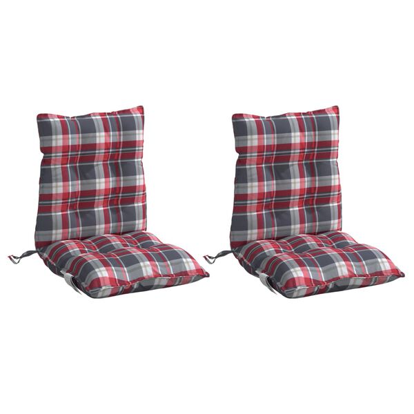 vidaXL Coussins de chaise à dossier bas lot de 2 motif carreaux rouge