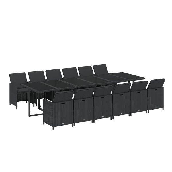 vidaXL Ensemble &agrave; manger de jardin coussins 13 pcs R&eacute;sine tress&eacute;e Noir