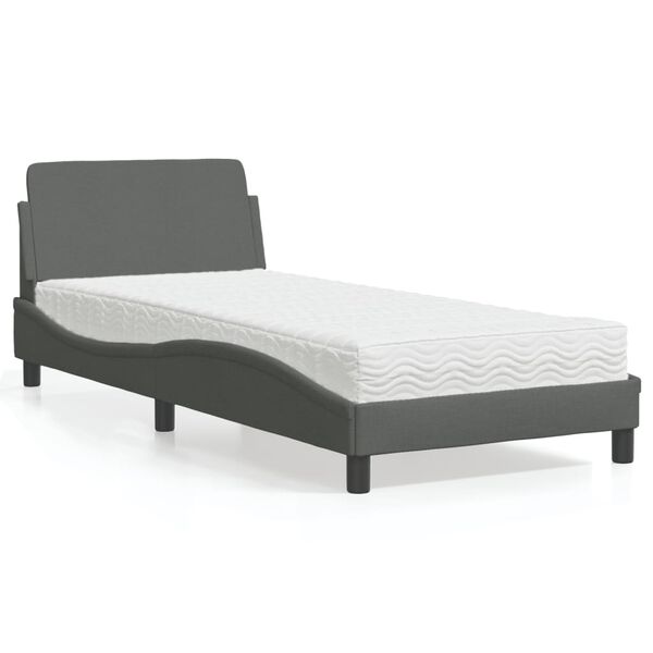 vidaXL Lit avec matelas Dover gris foncé 90x200 cm tissu