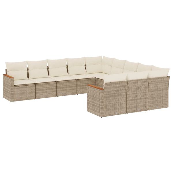 vidaXL Salon de jardin 11 pcs avec coussins beige r&eacute;sine tress&eacute;e
