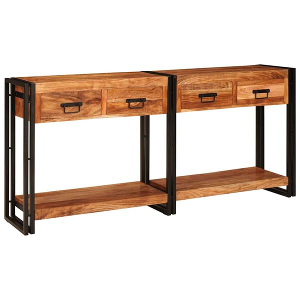 vidaXL Tables console avec tiroir 2 pcs Marron Bois d'Acacia Massif