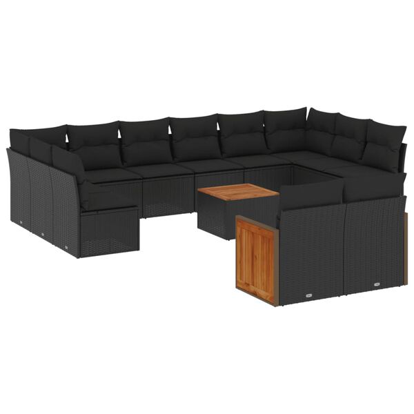 vidaXL Salon de jardin avec coussins 13 pcs noir r&eacute;sine tress&eacute;e