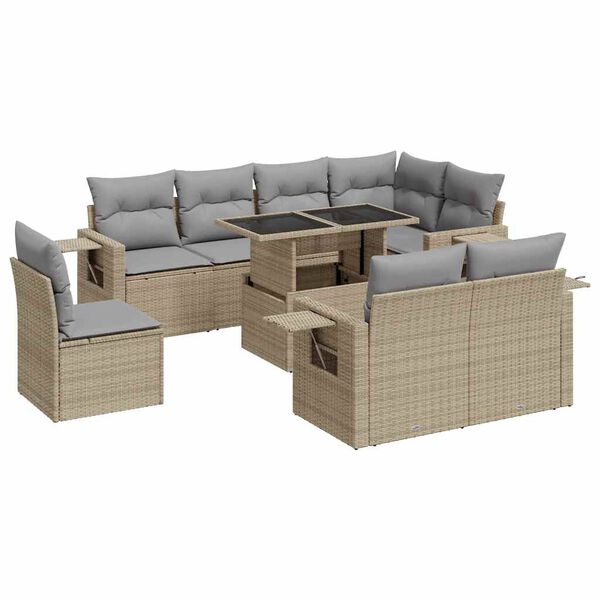 vidaXL Salon de jardin avec coussins 9 pcs beige r&eacute;sine tress&eacute;e