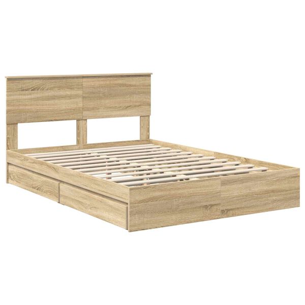 vidaXL Lit de Rangement Ch&ecirc;ne Sonoma 135 x 190 cm Bois d'ing&eacute;nierie