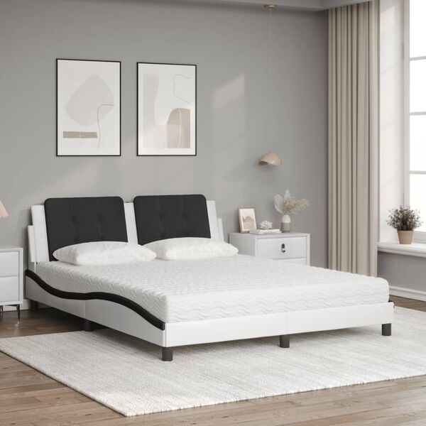 vidaXL Lit avec matelas Zadar blanc et noir 160x200 cm similicuir