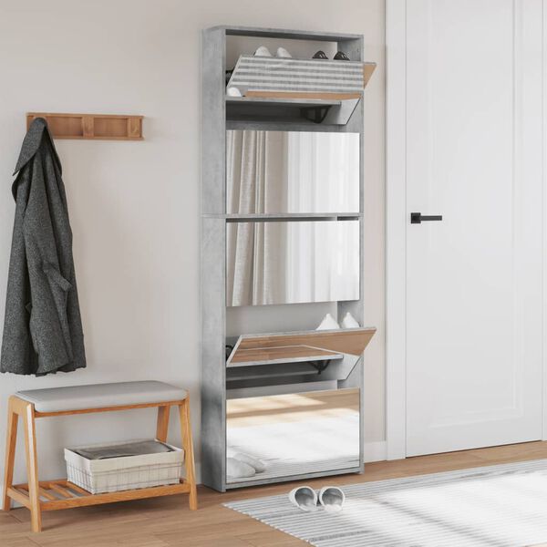 vidaXL Armoire à chaussures miroir 5 niveaux gris béton 63x17x169,5 cm
