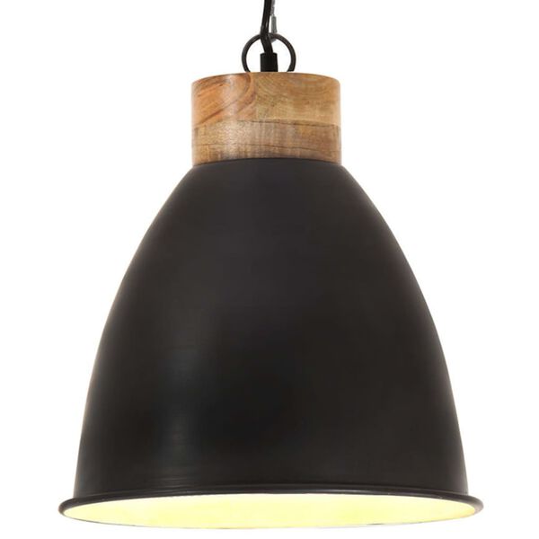 vidaXL Lampe suspendue industrielle Noir Fer et bois solide 35 cm E27