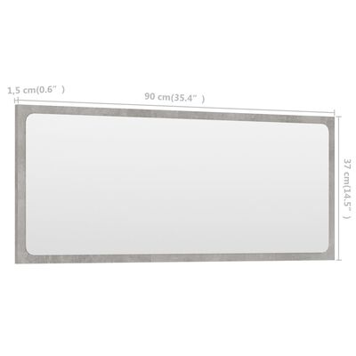 vidaXL Miroir de salle de bain Gris béton 90x1,5x37 cm Aggloméré