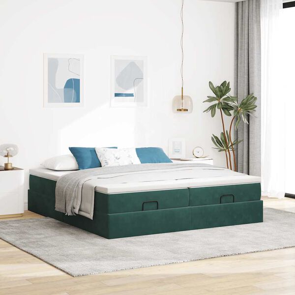 vidaXL Cadre de lit ottoman avec matelas vert fonc&eacute; 160x200 cm velours