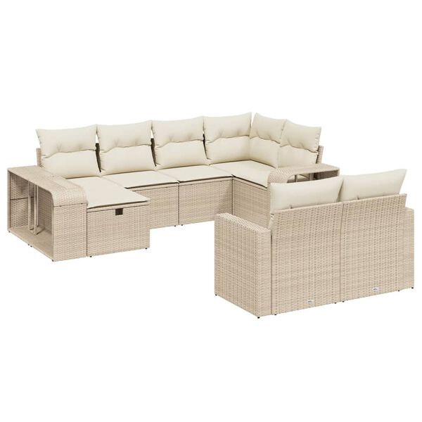 vidaXL Salon de jardin avec coussins 10 pcs beige r&eacute;sine tress&eacute;e
