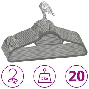 vidaXL Cintres antid&eacute;rapants 20 pcs Gris Velours