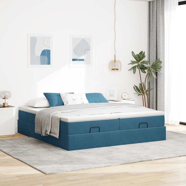 VidaXL Cadre de lit ottoman avec matelas bleu foncé 180x200 cm velours