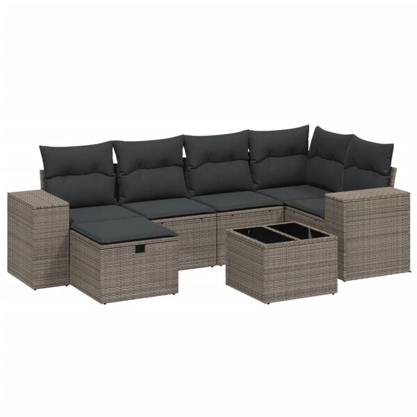 vidaXL Salon de jardin avec coussins 7 pcs gris clair r&eacute;sine tress&eacute;e