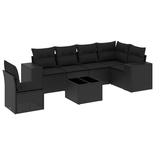 vidaXL Salon de jardin 7 pcs avec coussins noir r&eacute;sine tress&eacute;e
