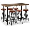 vidaXL Ensemble de bar 7 pcs Bois de r&eacute;cup&eacute;ration Cuir v&eacute;ritable et toile
