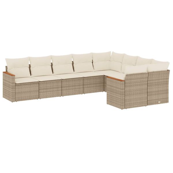 vidaXL Salon de jardin avec coussins 9 pcs beige r&eacute;sine tress&eacute;e