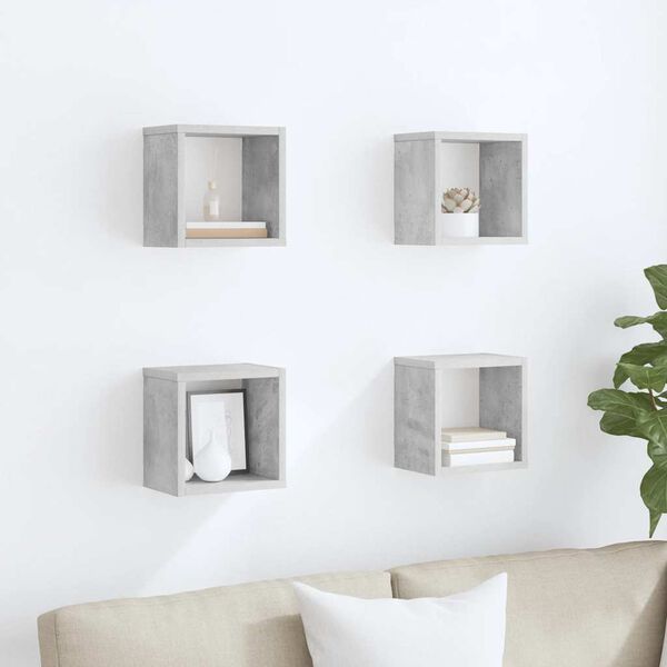 vidaXL &Eacute;tag&egrave;res cube murales 4 pcs Gris b&eacute;ton 22x15x22 cm