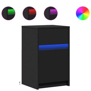 vidaXL Armoire de chevet avec lumi&egrave;res LED noir bois d'ing&eacute;nierie