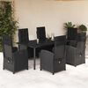 vidaXL Ensemble &agrave; manger de jardin coussins 7pcs Noir R&eacute;sine tress&eacute;e