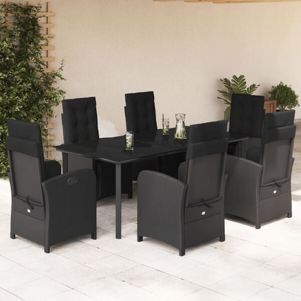 vidaXL Ensemble &agrave; manger de jardin coussins 7pcs Noir R&eacute;sine tress&eacute;e