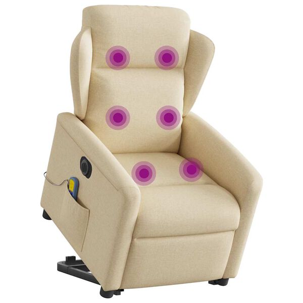 vidaXL Fauteuil inclinable de massage électrique Crème Tissu