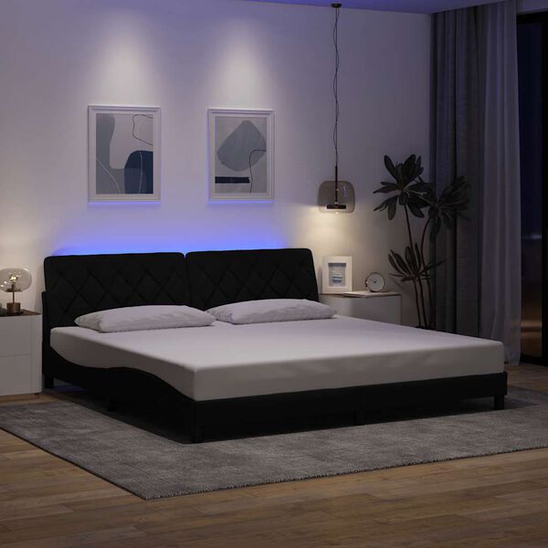 vidaXL Cadre de lit avec LED sans matelas noir 200x200 cm tissu