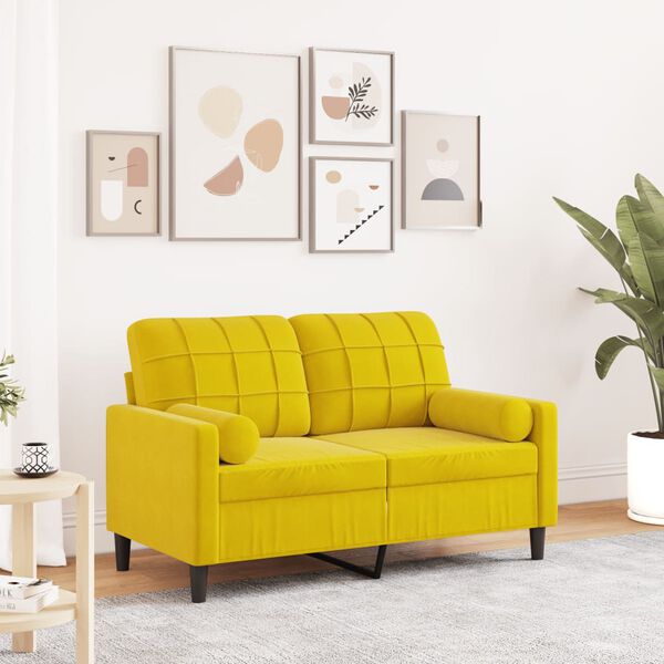 vidaXL Canapé 2 places avec oreillers décoratifs jaune 120 cm velours